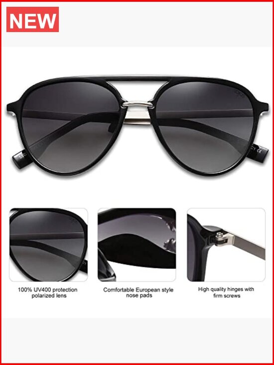 Retro Aviator Polarized Sunglasses Double Bridge Ladies Shades UV400 main image 5
